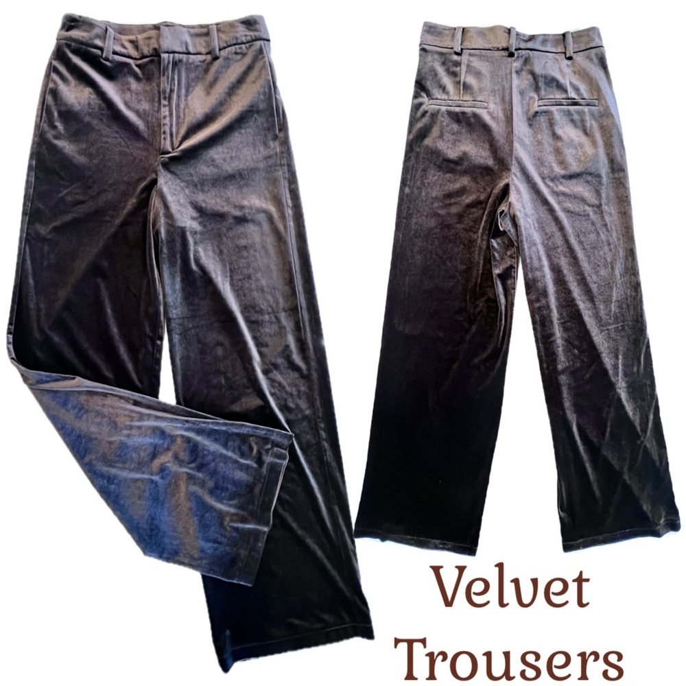 Velvet Trouser Wide Leg High Waisted Brown Pant Sz Medium Working/ Faux Pockets